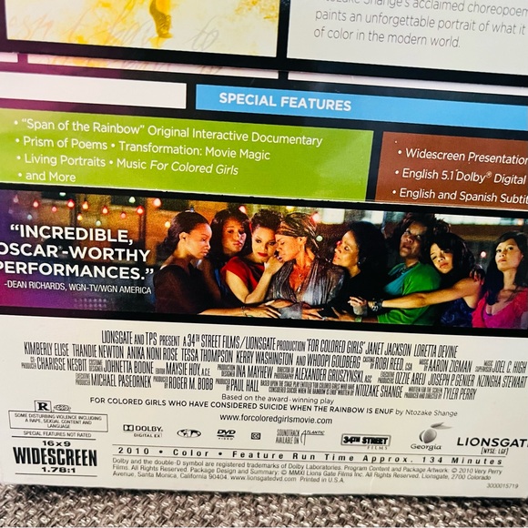 Tyler Perry's For  Colored Girls Dvd. Widescreen, Rated R. Pre-Owned - Picture 5 of 5